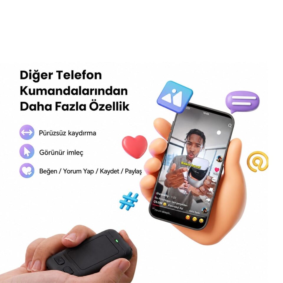 Powermaster PM-24935 Dokunmatik Yüzeyli Kablosuz Bluetooth Akıllı Telefon Kumandası Kamera Tiktok Reels Kontroller