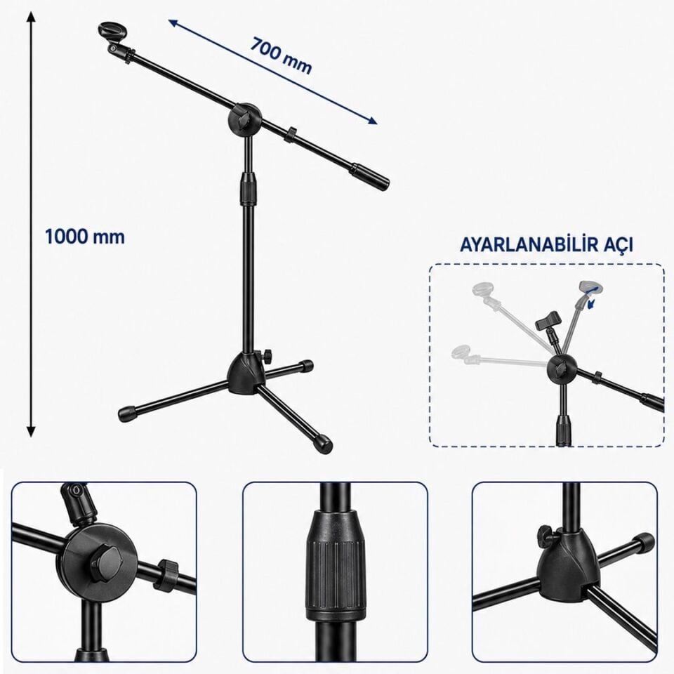 Magicvoice Dökme Taban Mikrofon Boy Sehpası 92-152 Cm Ayarlanabilir Mikrofon Tutucu Tutacağı