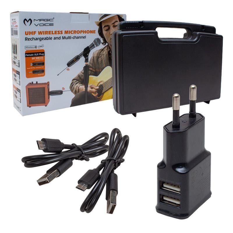 Ayt Magicvoice Mv-19590 Gitar Tip Kablosuz Enstrüman Mikrofonu Üçlü Set 40 Metre Çekim Mesafesi