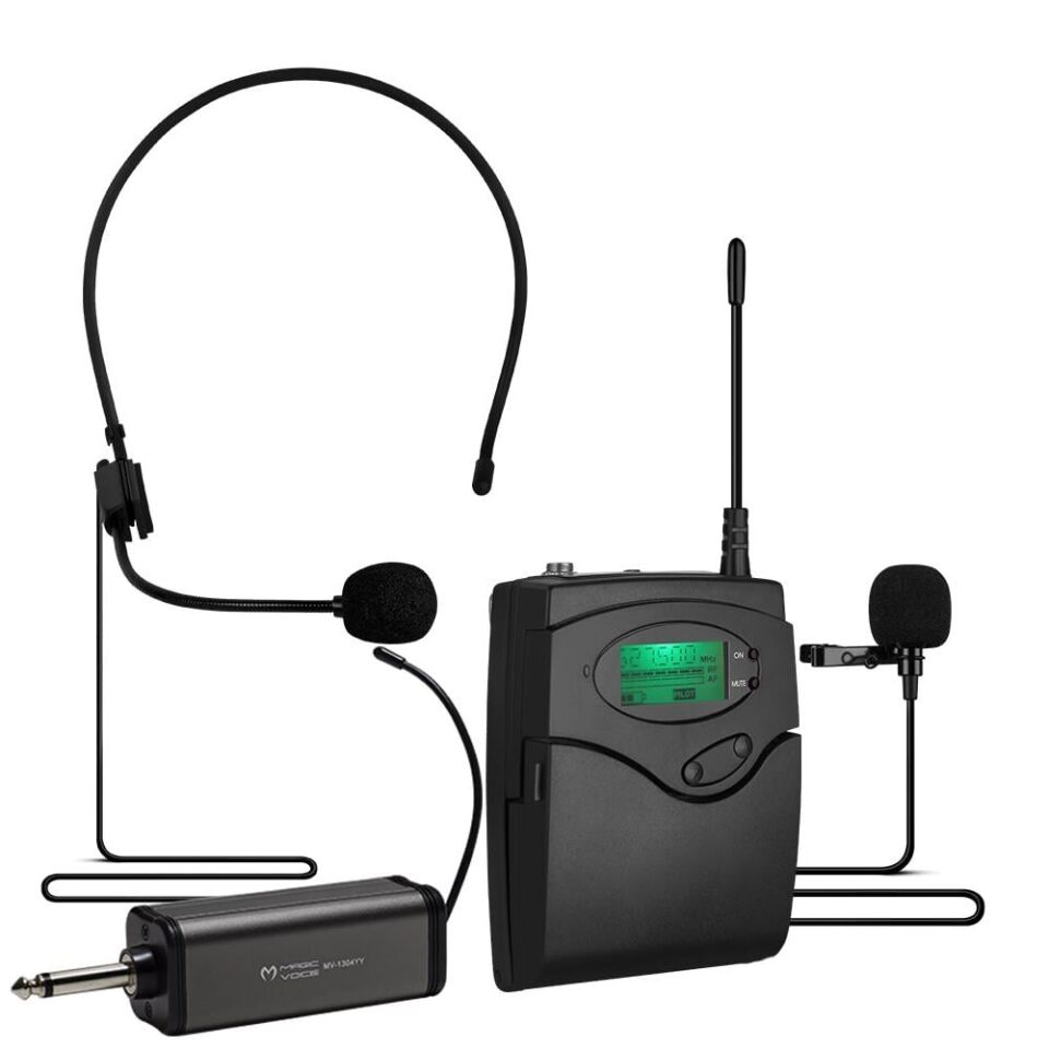 Ayt Magicvoice MV-1303Y Kablosuz 1 Yaka 1 Headset Telsiz Mikrofon Kablosuz Yaka Ve Kafa Mikrofonu