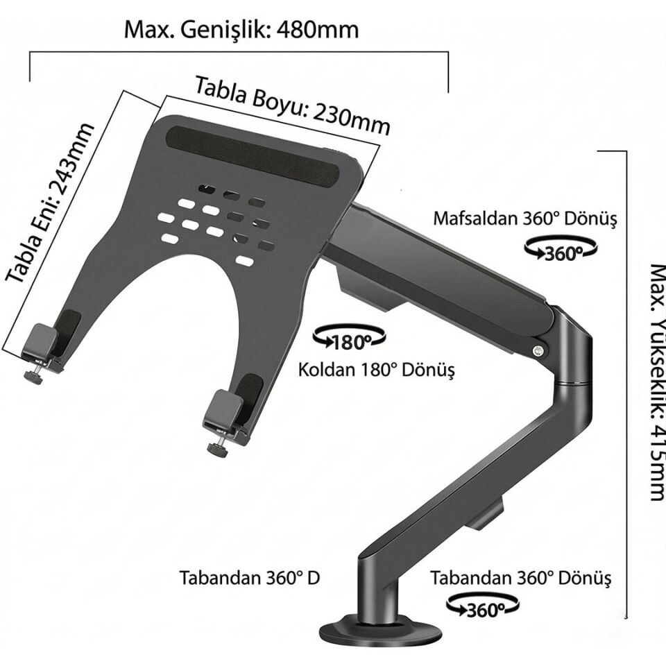Powermaster PM-27096 Profesyonel Amortisörlü 2'Si 1 Arada Laptop Ve Monitör Standı