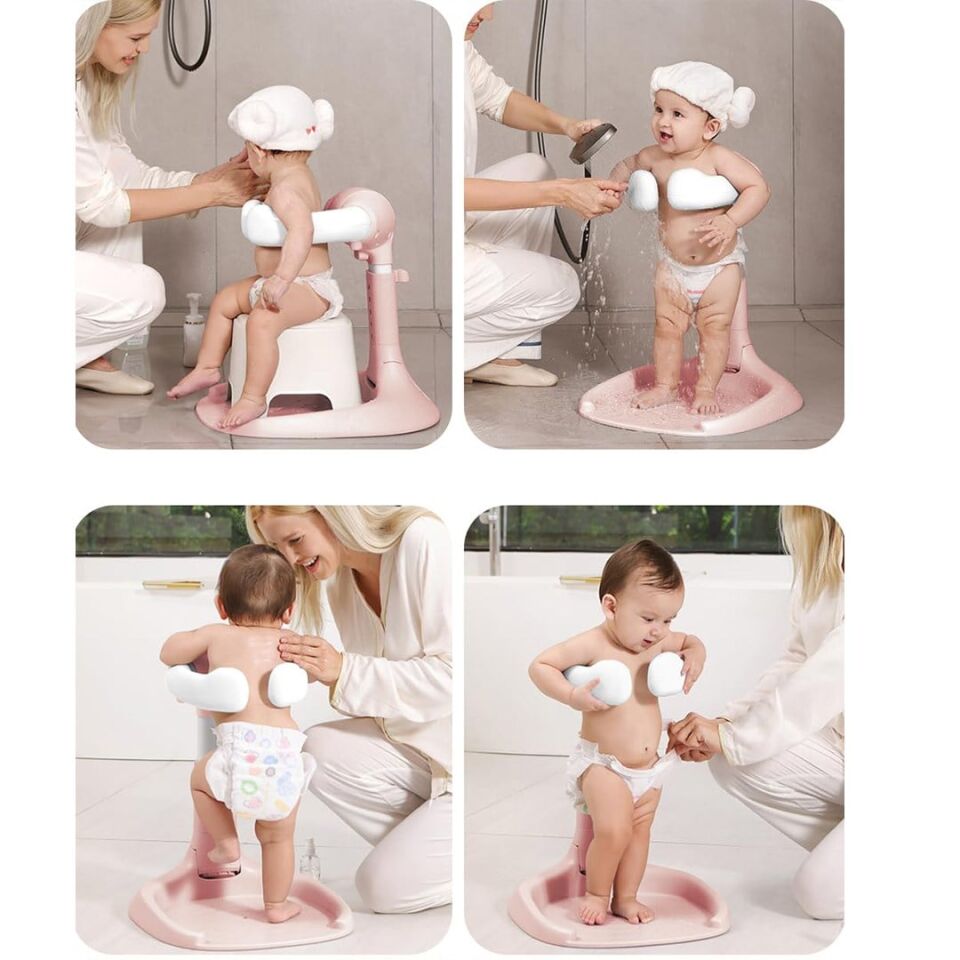 Sunup SN-29260 Pembe Bebek Banyo Yardımcısı Boy Ayarlı Ve Ayaklı Yıkama Standı Bebek Duş Tutucu Tutacağı