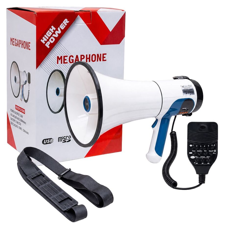 Magicvoice ML-687 Mayk Mikrofonlu Megafon Usb Aux Sd Kart Girişli 100 Watt Pilli Ve Şarjlı
