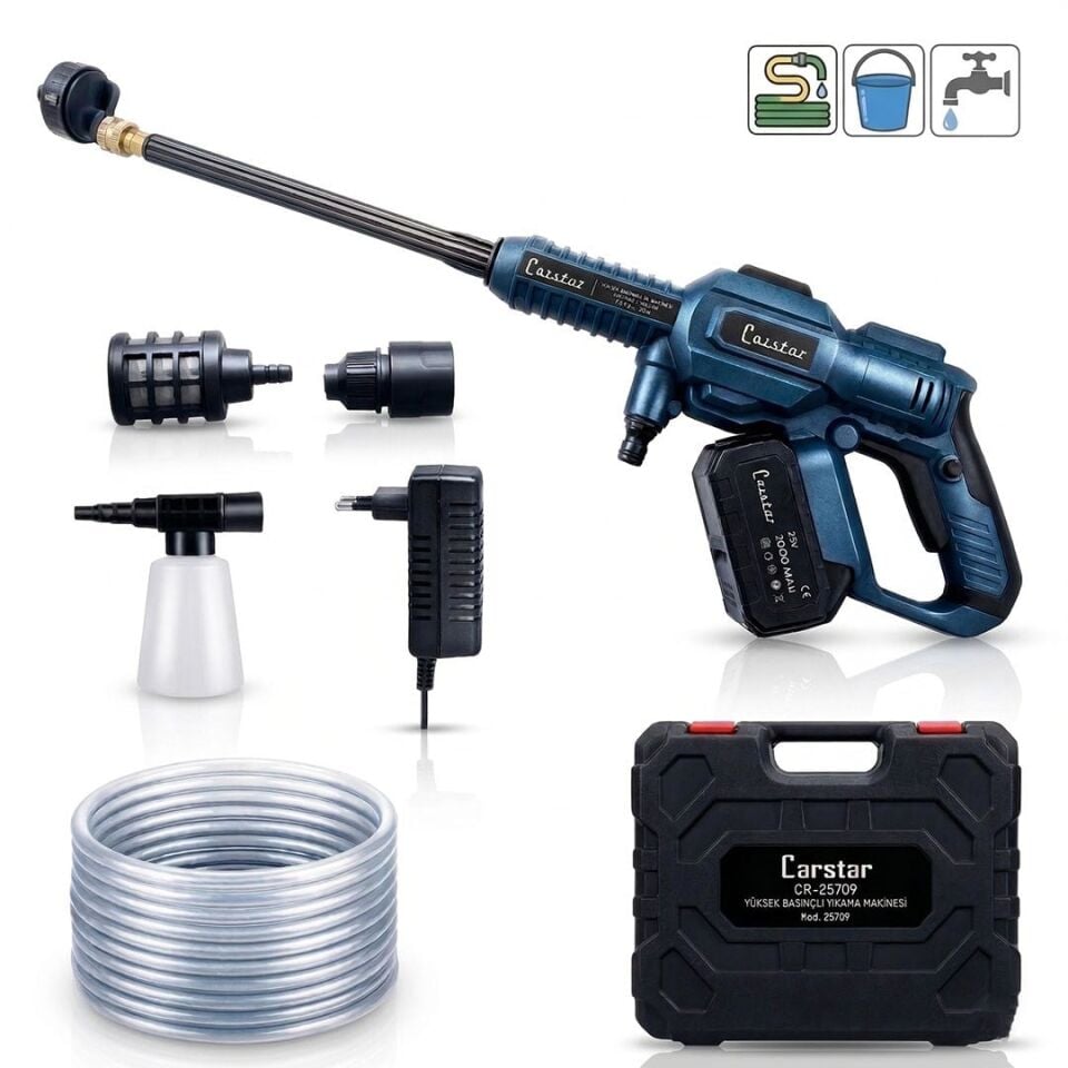 Carstar CR-25709 Yüksek Basınçlı Oto Yıkama Makinesi Şarjlı Araç Yıkama