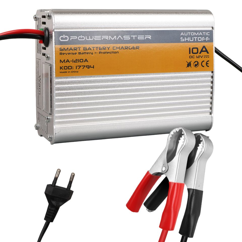 Powermaster MA-1210A 12 Volt - 10 Amper Akıllı Hızlı Akü Şarj Cihazı Analog Amper Göstergeli