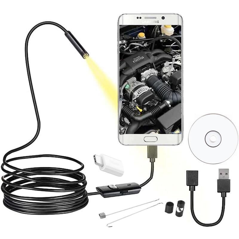 Ayt Powermaster 3in1 Micro Usb Type C Pc 8 Mm Işıklı 5 Metre Endeskop Yılan Kamera