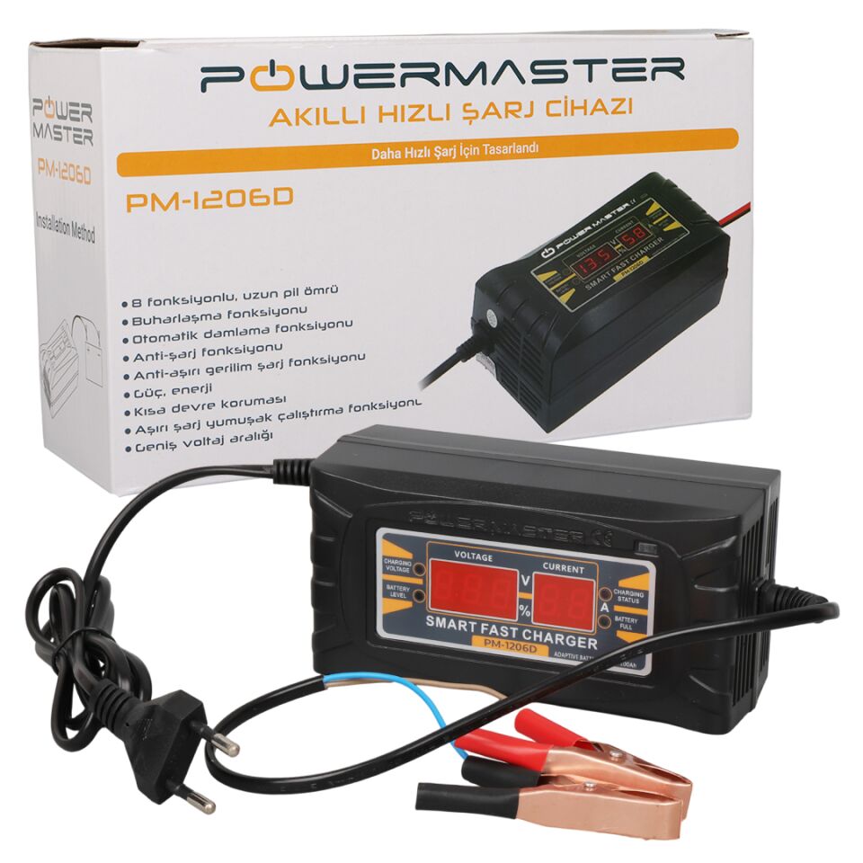 Ayt Powermaster SON-1206D 12 Volt 6 Amper Akıllı Hızlı Akü Şarj Cihazı Araç Oto Motosiklet Karavan Akü Şarj Aleti
