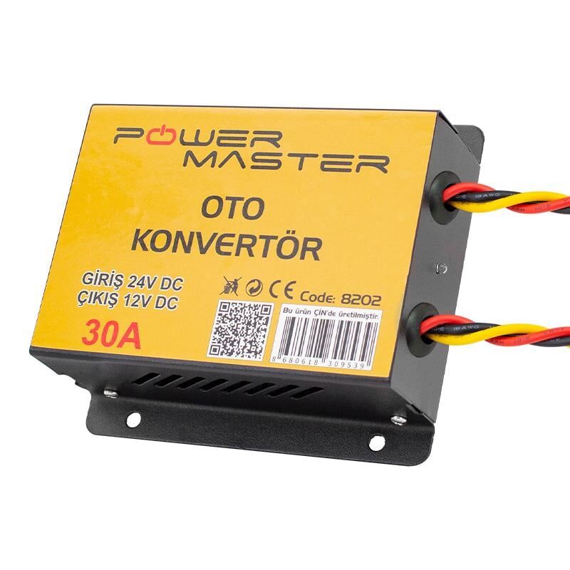 Ayt Powermaster PM-8202 24V Dc 12V Dc 30 Amper Oto Konvertör 24 Voltu 12 Volta Çevirici Düşürücü Konvertör Tır Otobüs İçin