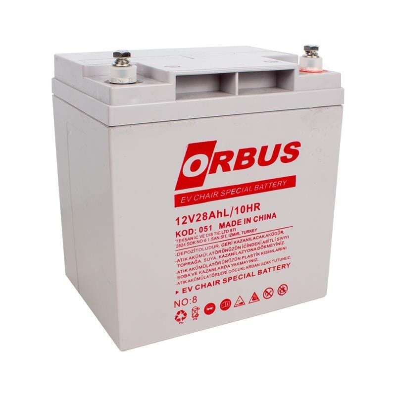 Ayt Orbus 12 Volt 28 Amper Dik Engelli Araç Elektrikli Bisiklet Aküsü 167x125x175 Mm Yeni Tarihli Taze Akü