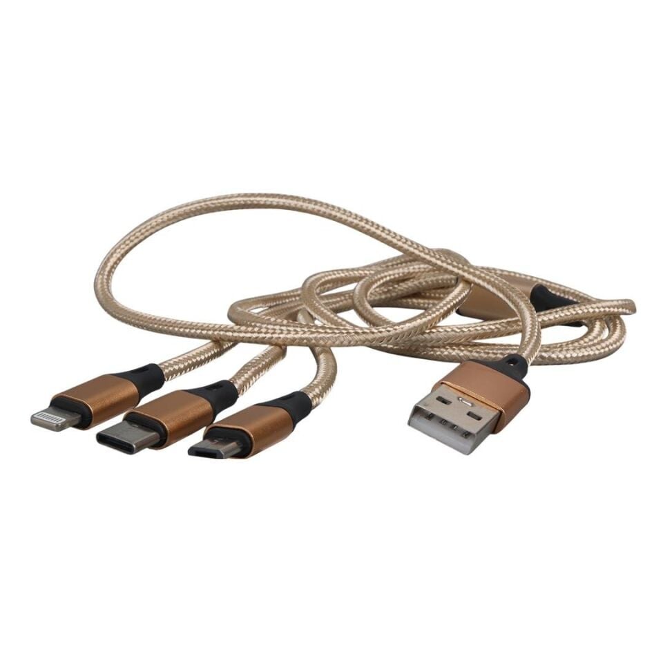 Ayt Powermaster Micro USB Type-C Lightning Şarj Ve Data Kablosu 2.1 Amper 110Cm Örgülü Çoklu Şarj Kablosu
