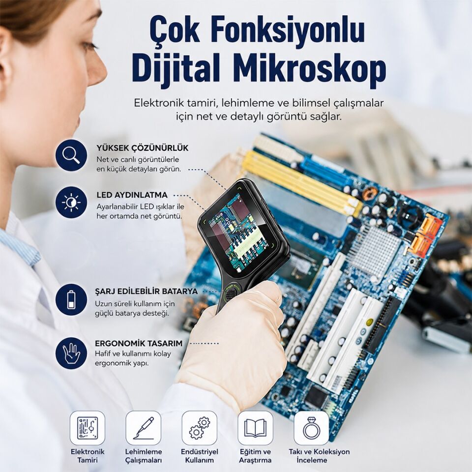Powermaster PM-29314 3.0'' IPS Ekranlı El Tipi Dijital Mikroskop (2 MP Kamera PC Kamera)