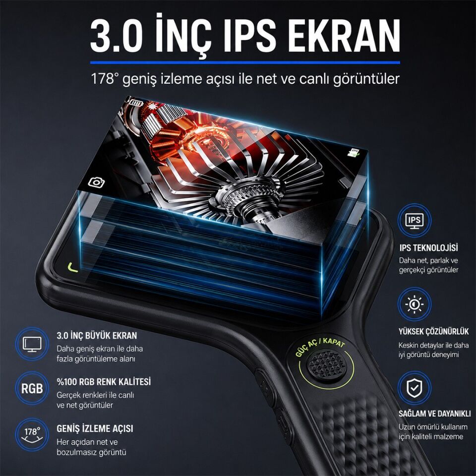 Powermaster PM-29314 3.0'' IPS Ekranlı El Tipi Dijital Mikroskop (2 MP Kamera PC Kamera)