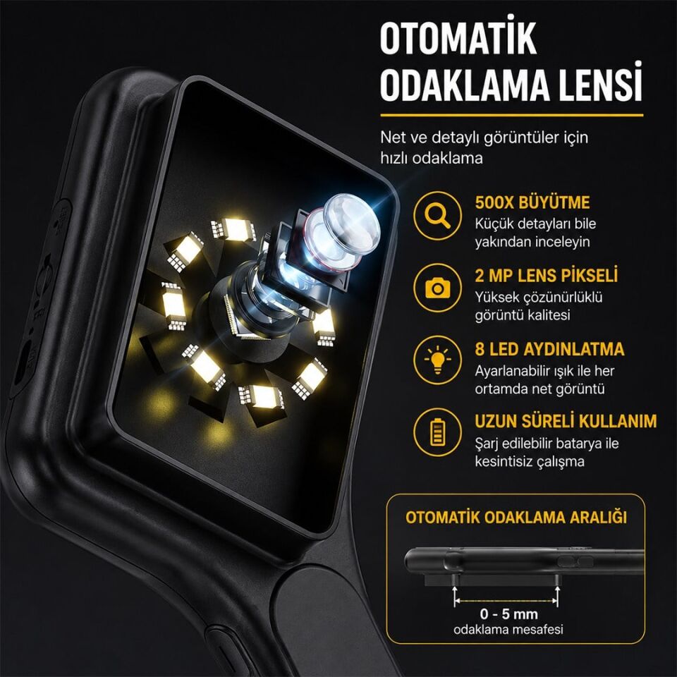Powermaster PM-29314 3.0'' IPS Ekranlı El Tipi Dijital Mikroskop (2 MP Kamera PC Kamera)