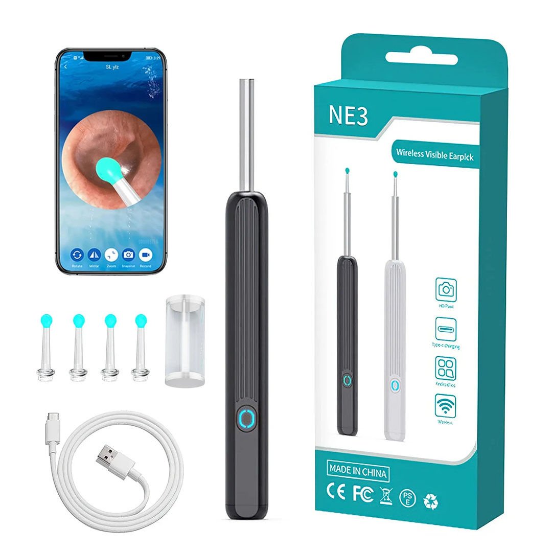 Powermaster PM-24064 Şarjlı Endoskop Kameralı Kulak Temizleme Seti Aleti Android İos Uyumlu HD Görüntü Yedek Başlık