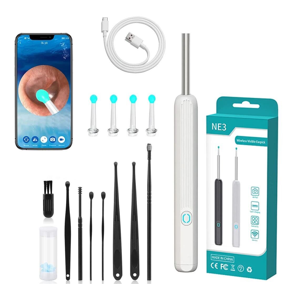 Powermaster PM-24064 Şarjlı Endoskop Kameralı Kulak Temizleme Seti Aleti Android İos Uyumlu HD Görüntü Yedek Başlık