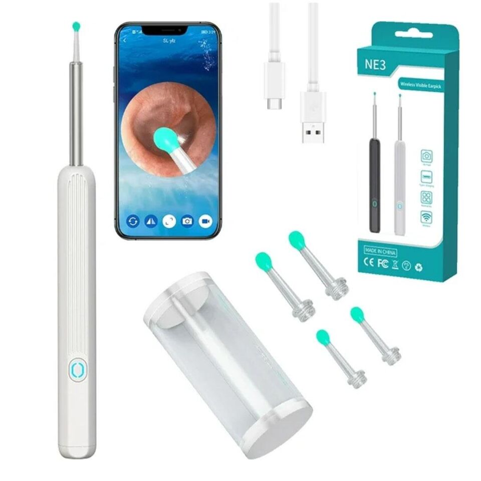 Powermaster PM-24064 Şarjlı Endoskop Kameralı Kulak Temizleme Seti Aleti Android İos Uyumlu HD Görüntü Yedek Başlık