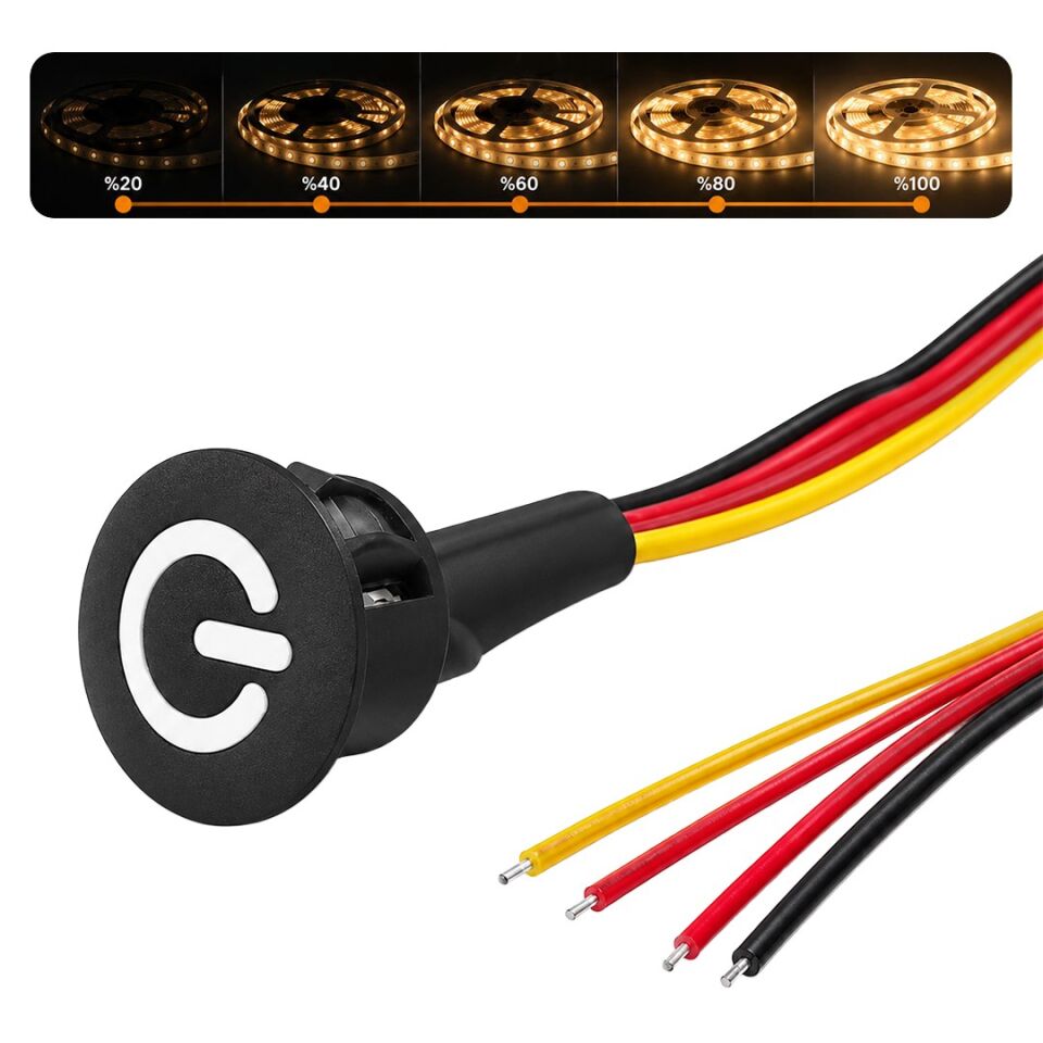 Powermaster PM-30787 12V DC 10Mm Gömme Dokunmatik LED Dimmer Kontrolcüsü Switch Buton Siyah