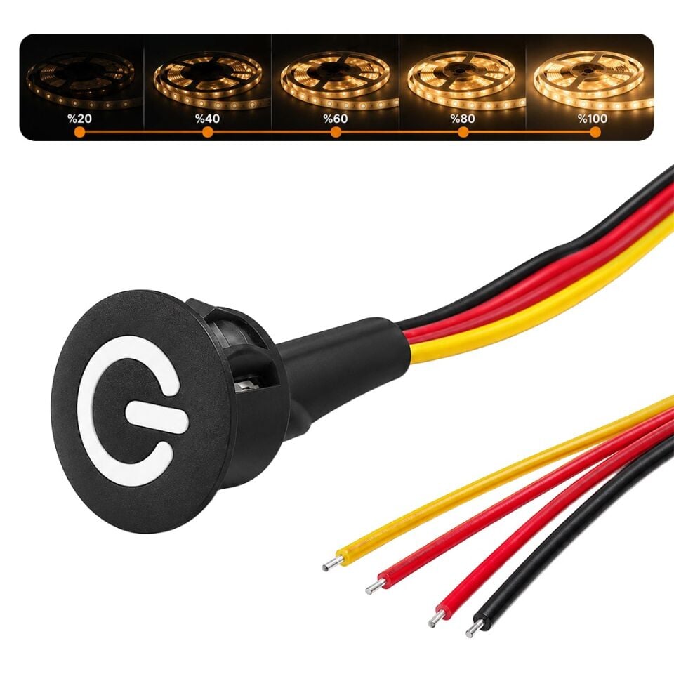 Powermaster PM-30787 12V DC 10Mm Gömme Dokunmatik LED Dimmer Kontrolcüsü Switch Buton Siyah