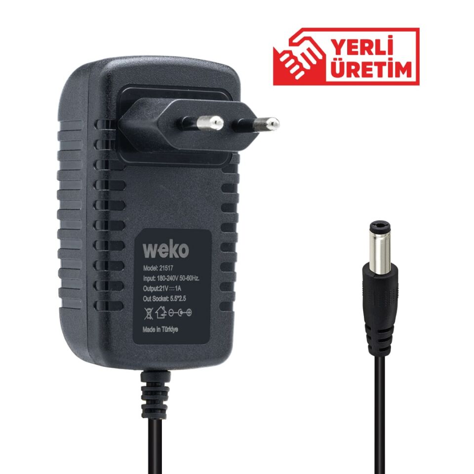 Weko 21 Volt - 1 Amper 5.5*2.5 Uçlu Priz Tipi Adaptör