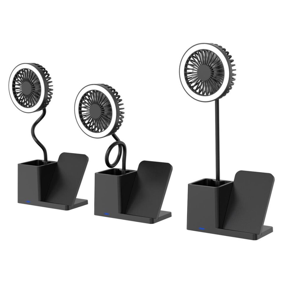 S-Link  SL-M9055 Siyah Type-c  10W Kablosuz Şarj Cihazı Fanlı Kalemlik Masa Lambası Hediyelik Usb Masa Fanı