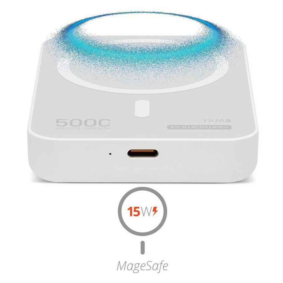 Powerway 5.000Mah PD15W Magsafe Kablosuz Wireless Taşınabilir Şarj Cihazı Beyaz Powerbank TXM5