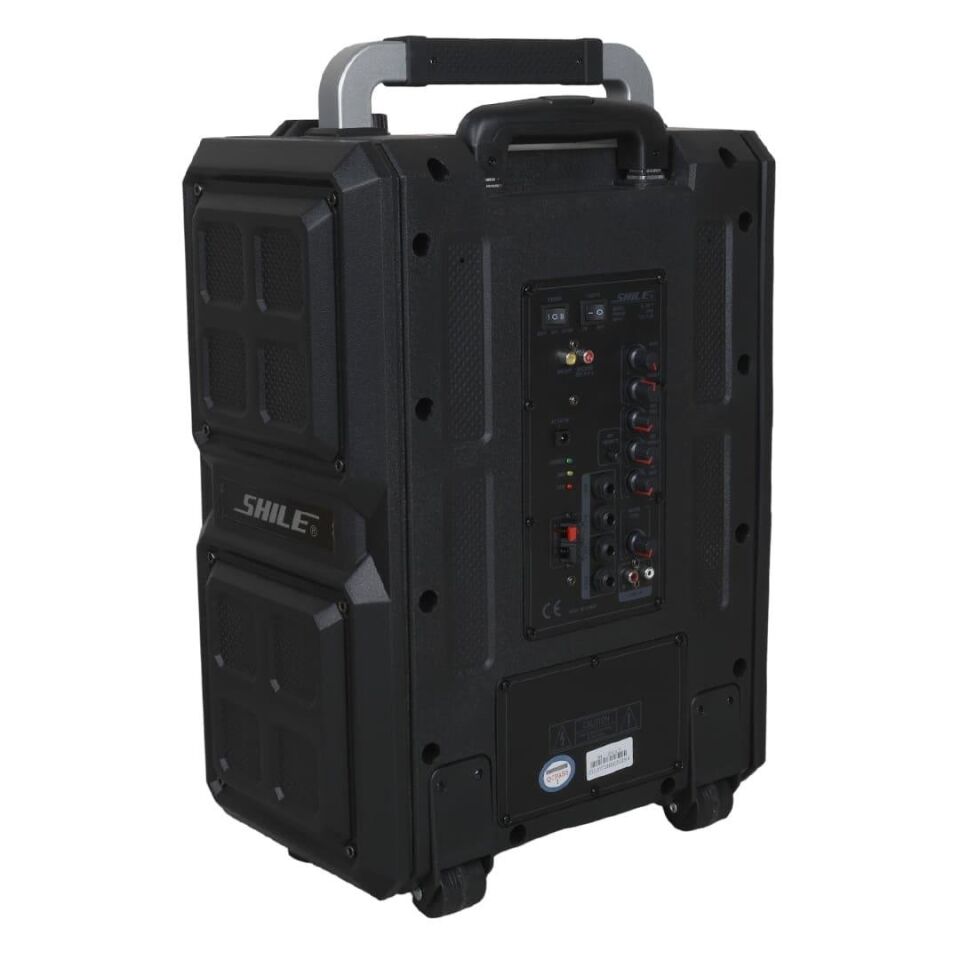 Shile SL-2017 50 Watt Taşınabilir Seyyar Aktif Amfi Hoparlör Kablosuz EL + Yaka Mikrofonlu USB+SD+BT Kumandalı