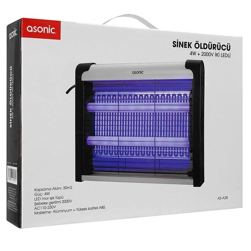 Asonic Siyah 4 Watt 2000 Volt İki Ledli Sinek Öldürücü AS-A28 Sivri Sinek Cız Mor Işık