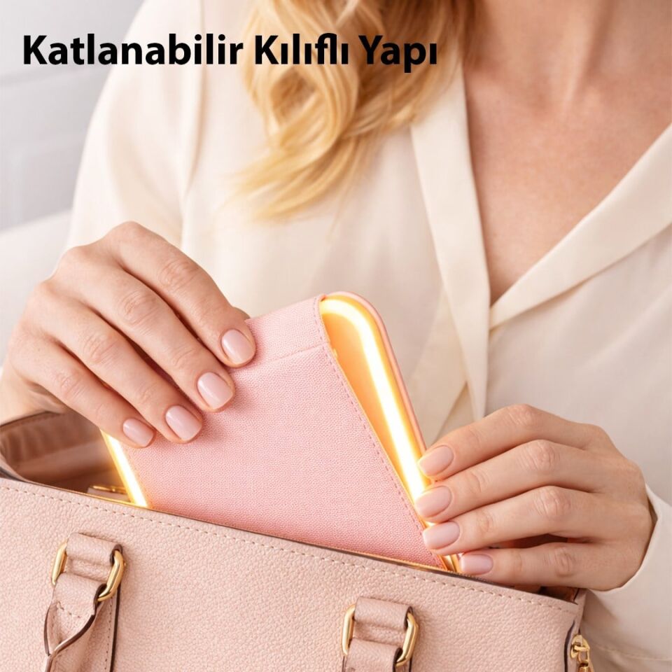 Powermaster PM-27372 Dc 5V Işıklı 3 Renk Modlu Şarjlı Katlanabilir Ledli Küçük Boy     Profesyonel  Makyaj Aynası