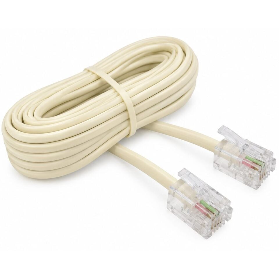 Telefon Hat Kablosu 10 Metre 2 Pin Soketli Jack Soketleri Takılı Hazır Sabit Telefon Kablosu