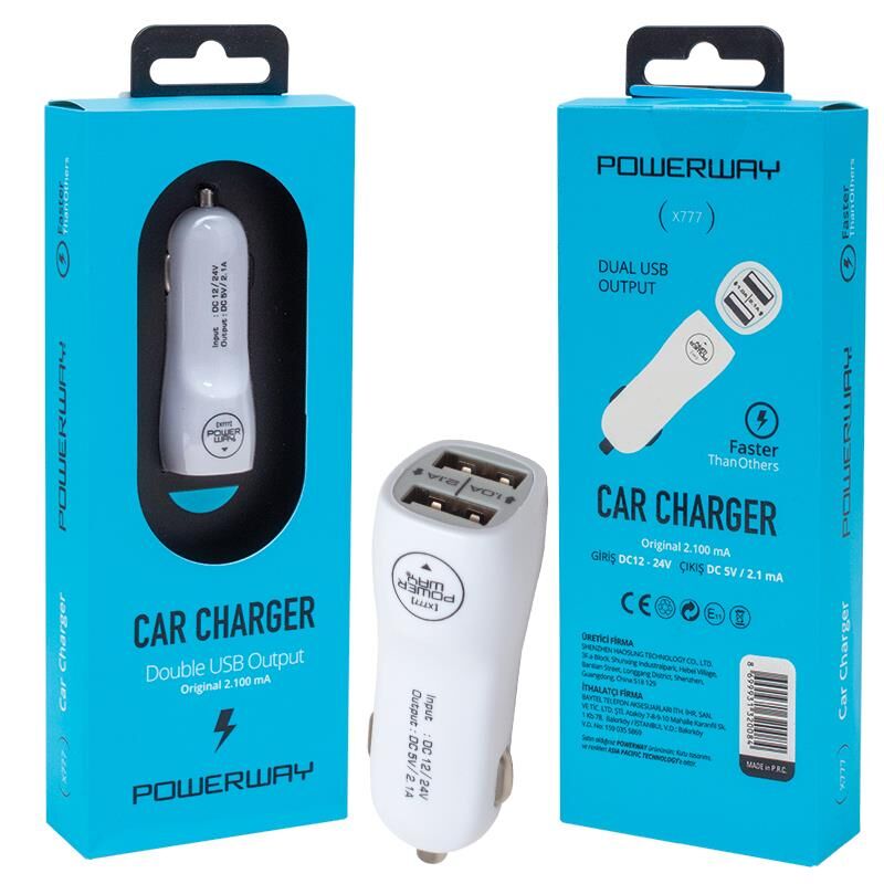 Ayt Powerway X-777 Çift Usb'li 2.1 Amper Çakmaklık Araç Şarj Cihazı Hızlı Şarj Aleti
