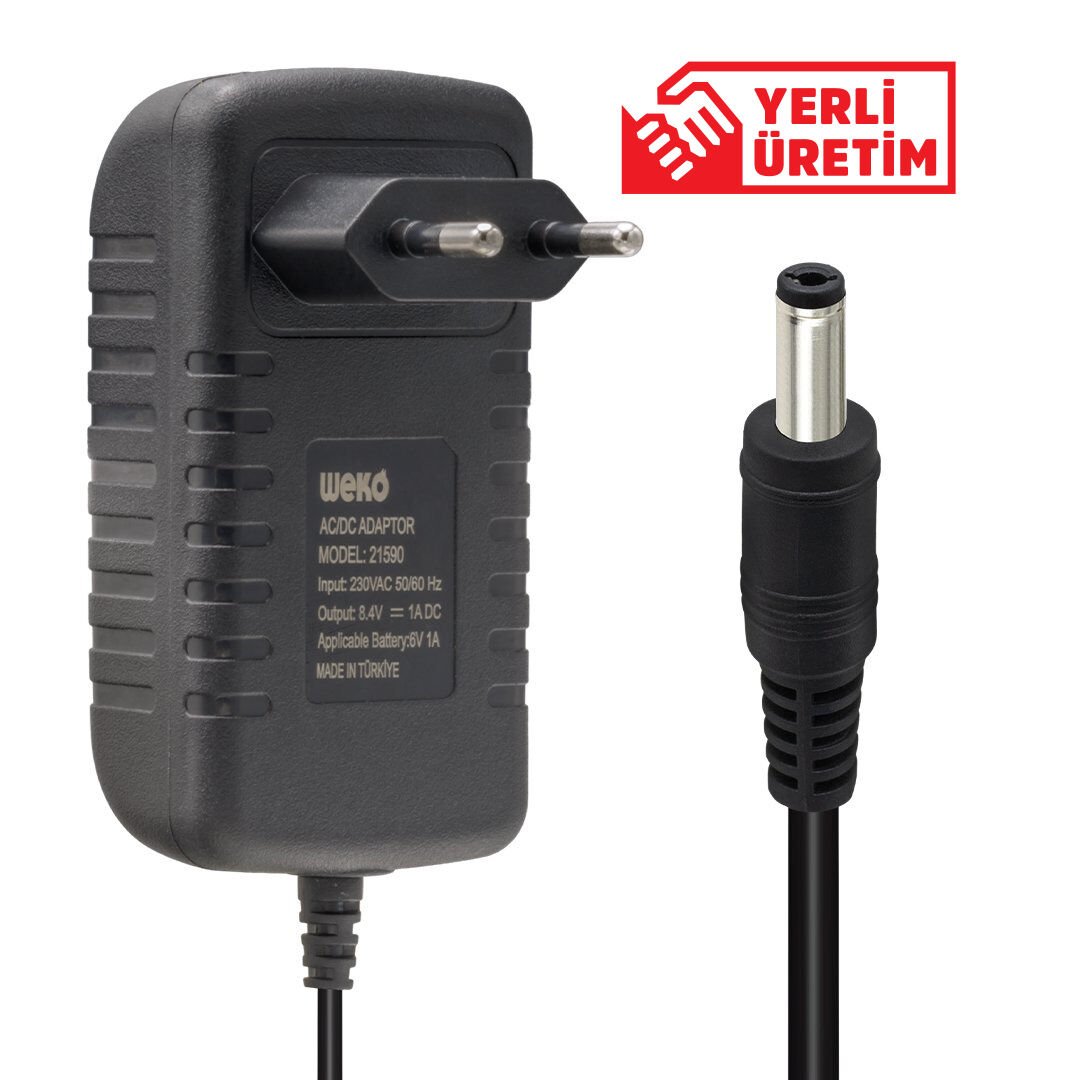 Weko 8.4 Volt 1 Amper 8.4 Watt 5.5x2.5 Uçlu Lityum Pil Şarj Edebilen Ledli Şarj Adaptörü Aleti 6V-1A İçin Kullanılır
