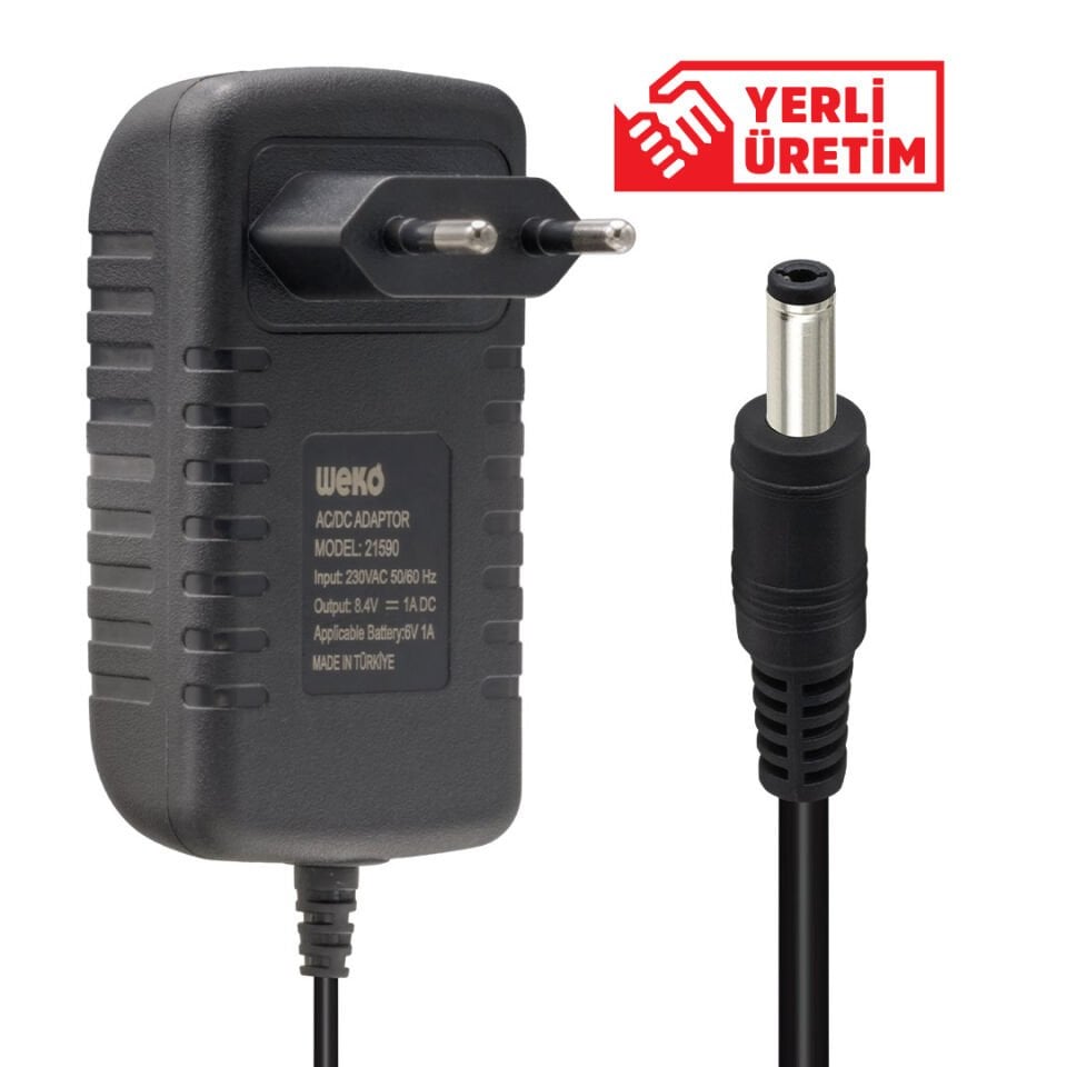 Weko 8.4 Volt 1 Amper 8.4 Watt 5.5x2.5 Uçlu Lityum Pil Şarj Edebilen Ledli Şarj Adaptörü Aleti 6V-1A İçin Kullanılır