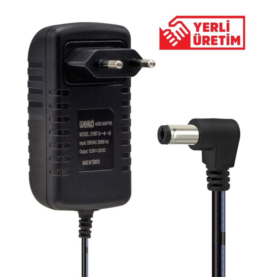 Weko 12.6 Volt 2 Amper 5.5x2.5 Uçlu  Yerli Üretim Şarjlı Matkap Adaptörü Şarj Cihazı Aleti Kırmızı Yeşil Led Gösterge