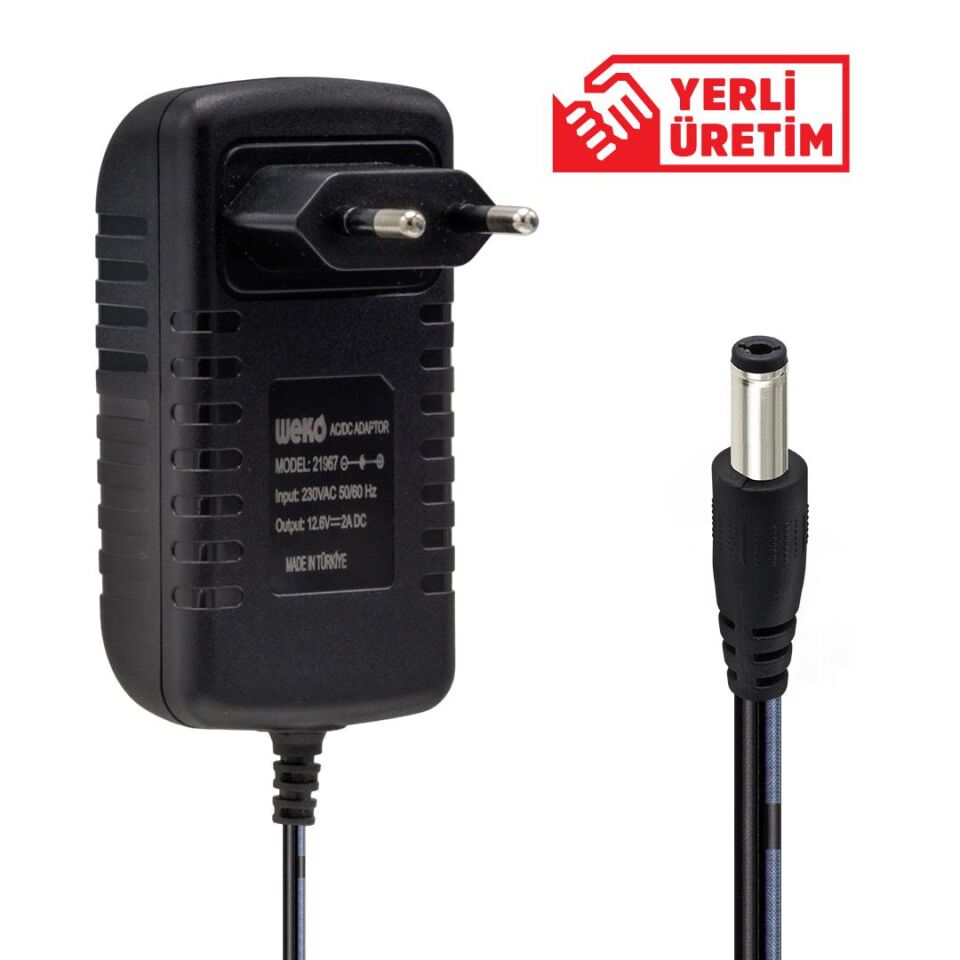 Weko 12.6 Volt 2 Amper 5.5x2.5 Uçlu  Yerli Üretim Şarjlı Matkap Adaptörü Şarj Cihazı Aleti Kırmızı Yeşil Led Gösterge