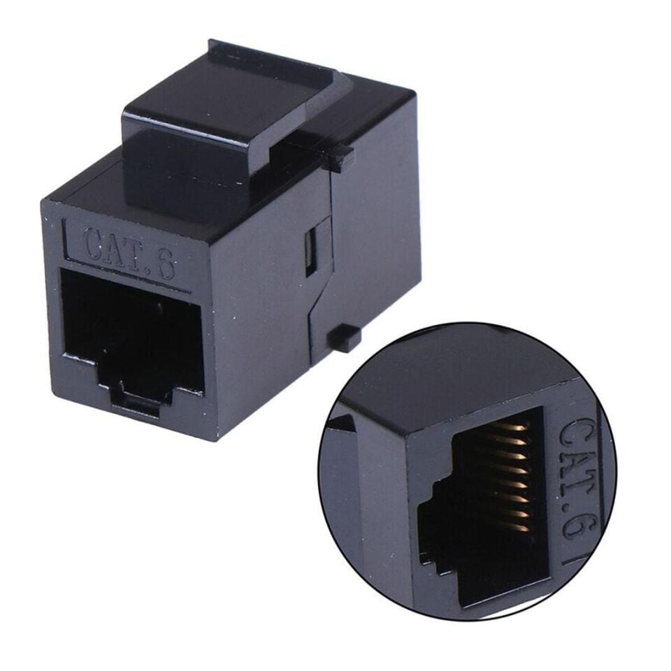 Ayt Powermaster PM-25454 RJ45 Cat6 Dişi Dişi 8P-8C Ara Kaplin Coupler Adaptör Siyah İnternet Kablosu Birleştirici Ek