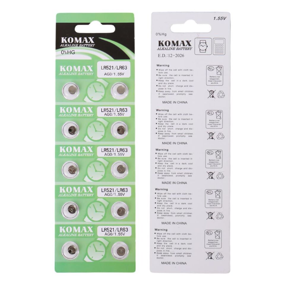 Komax AG-0 Alkalin LR521 379 Düğme Pil 10'lu Paket