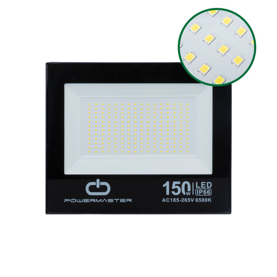 Powermaster 150 Watt 220 Volt 6500K Işık Açısı Siyah Slim Kasa Beyaz Led Projektör Lamba Dış Mekan Aydınlatma