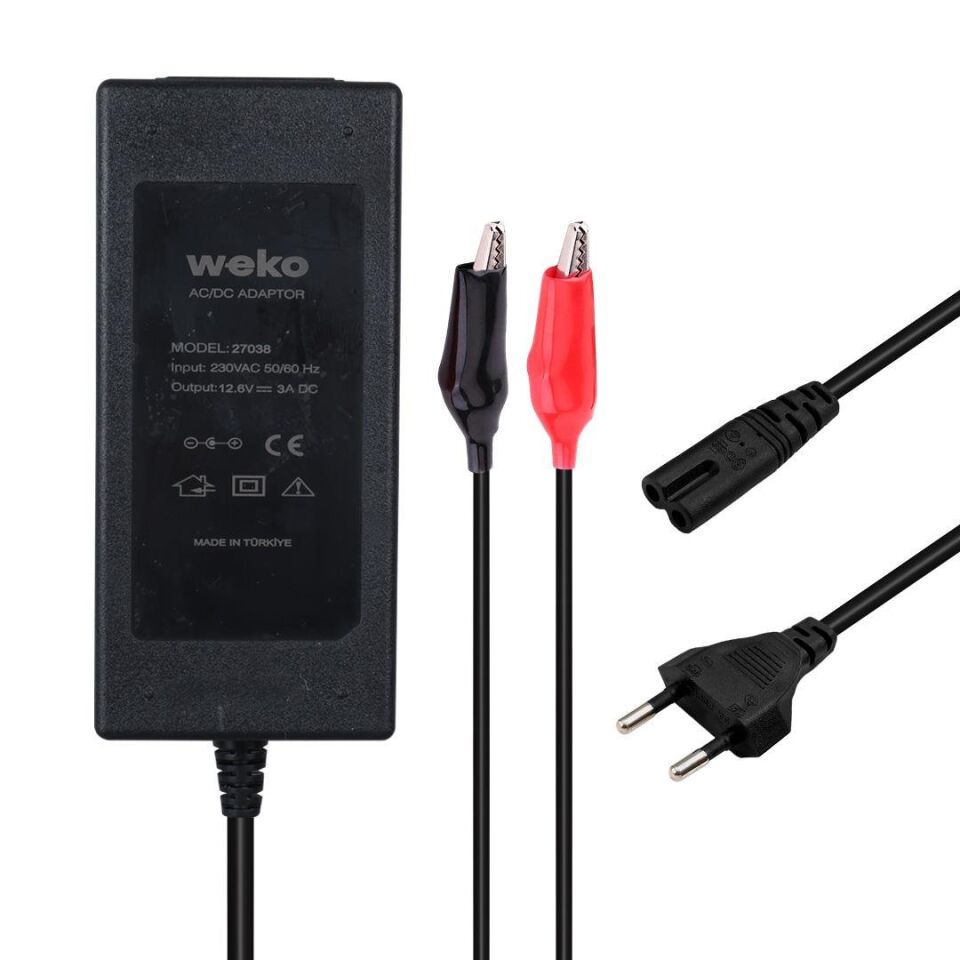 Weko 12.6 Volt - 3 Amper Krokodil Uçlu Ledli Yerli Üretim Masaüstü Şarj Adaptörü