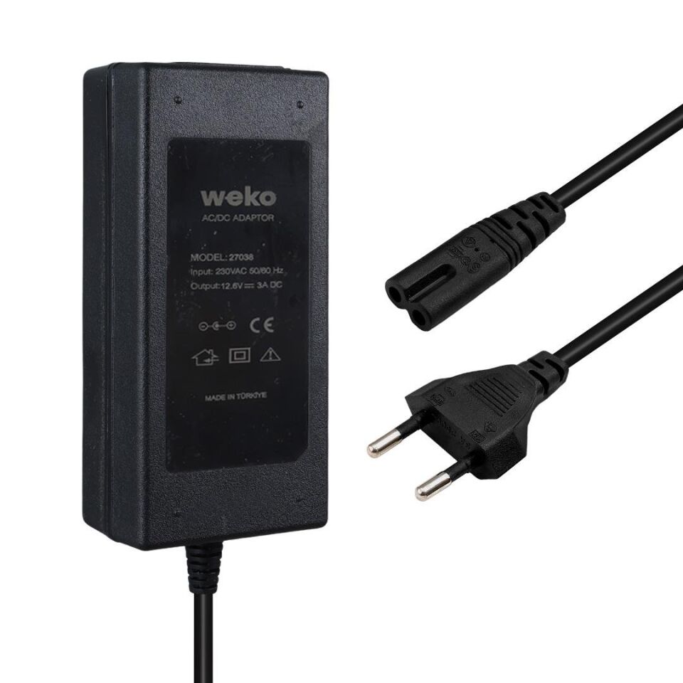 Weko 12.6 Volt - 3 Amper Krokodil Uçlu Ledli Yerli Üretim Masaüstü Şarj Adaptörü
