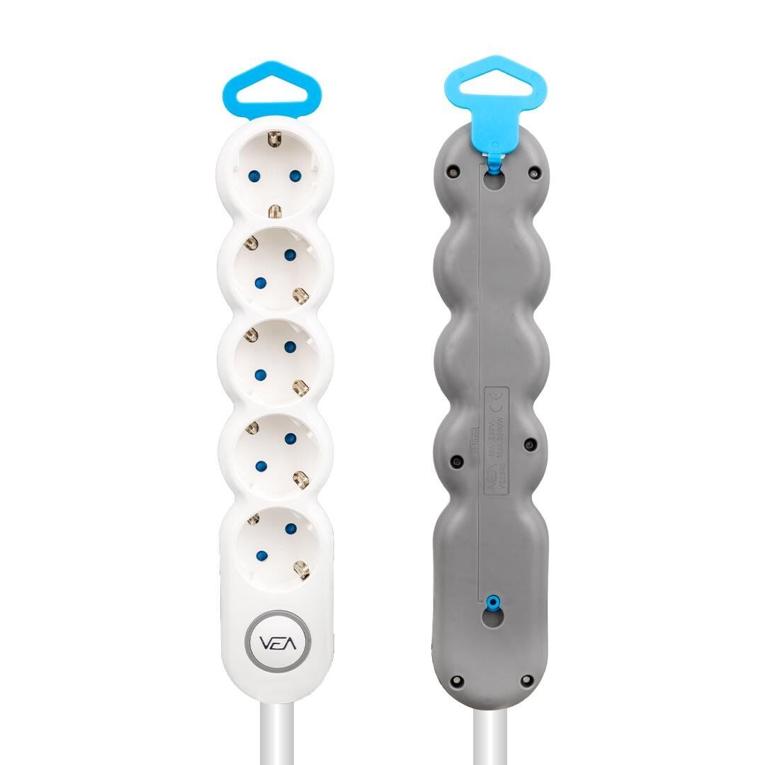 VEA VE-2S5S 4LÜ 2 METRE KABLOLU ANAHTARLI SİYAH AKIM KORUMALI GRUP PRİZ