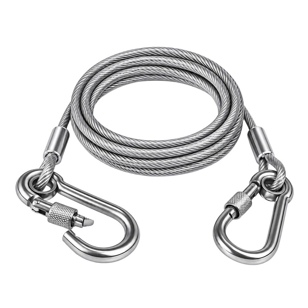 Sunup SN-38106 2 Metre Çelik Köpek Bağlama Halatı Kilitli Karabina PVC Kaplamalı