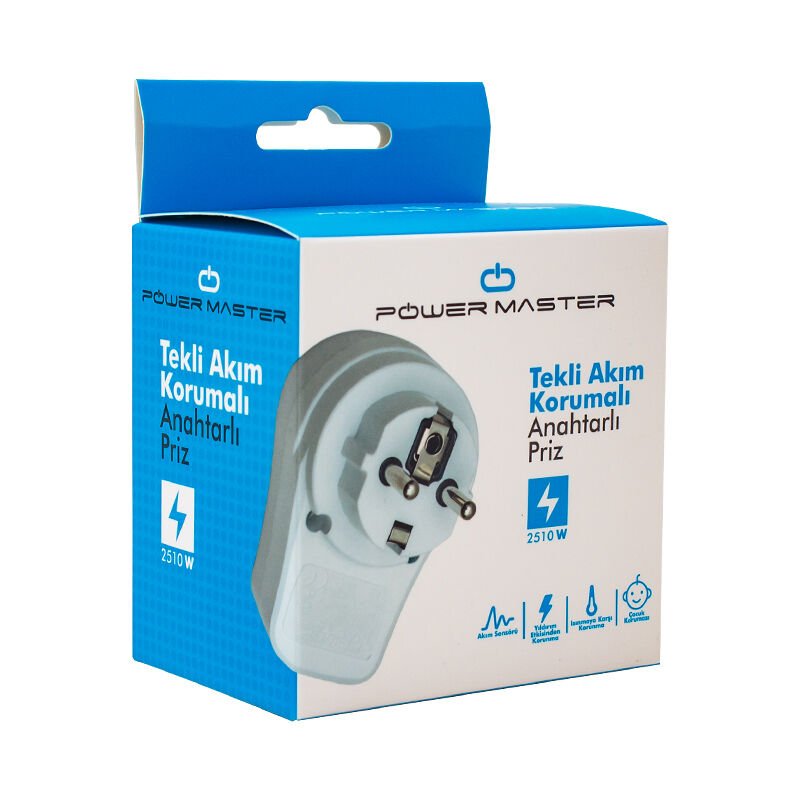 Powermaster Beyaz Tekli Anahtarlı Akım Korumalı Priz 2510 Watt Ev Aletleri Prizi