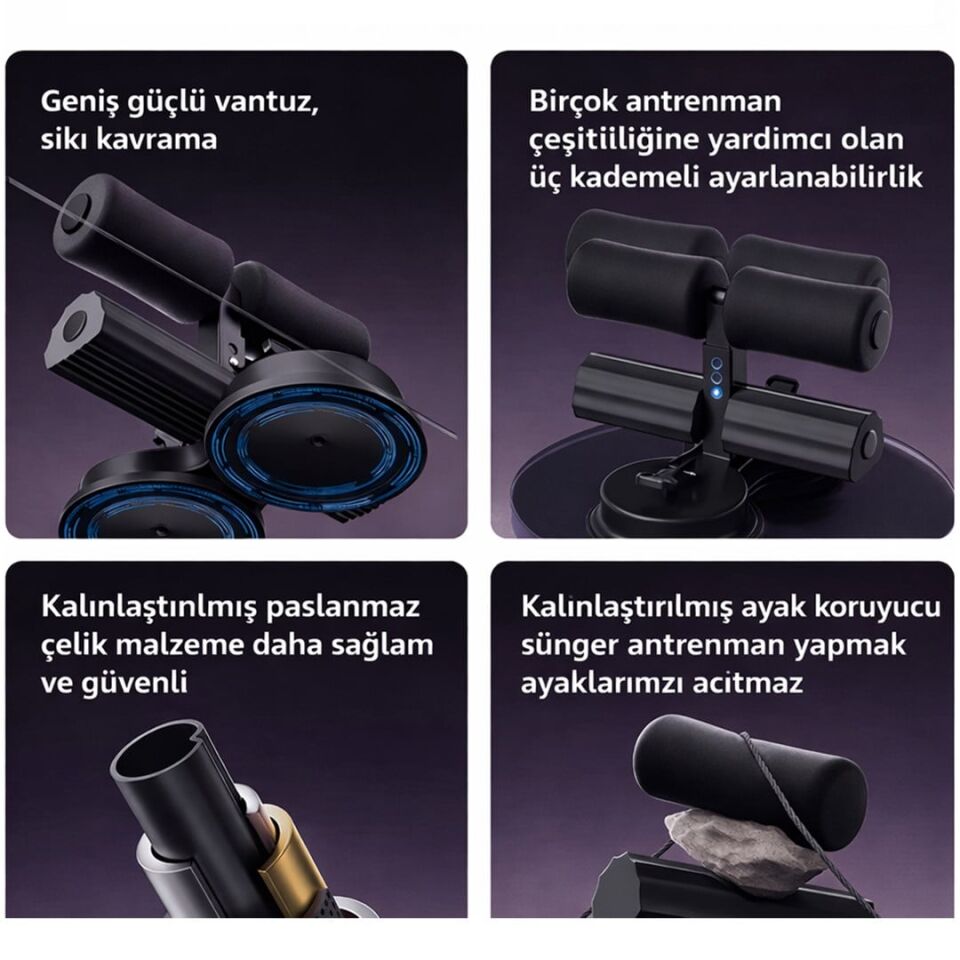 Sunup SN-29962 Çift Vantuzlu  Ev Tipi 3 Kademe Boy Ayarlı Mekik - Karın Egzersiz Aleti