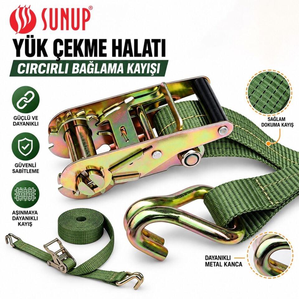 Sunup SN-37785 8 Metre Yük Çekme Halatı Cırcırlı Bağlama Kayışı Spanzet 2000KG