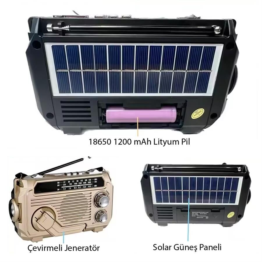 Puxing PX-777 Portatif Analog Radyo FM-USB-SD-AUX-Bluetooth Lityum Pilli Solar Güneş Panelli