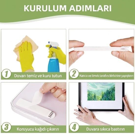 Sunup SN-29146 Fotoğraf Çerçevesi İçin 12 Çift Cırt Cırtlı Sticker Montaj Şeridi Bandı Duvar Askı Bant
