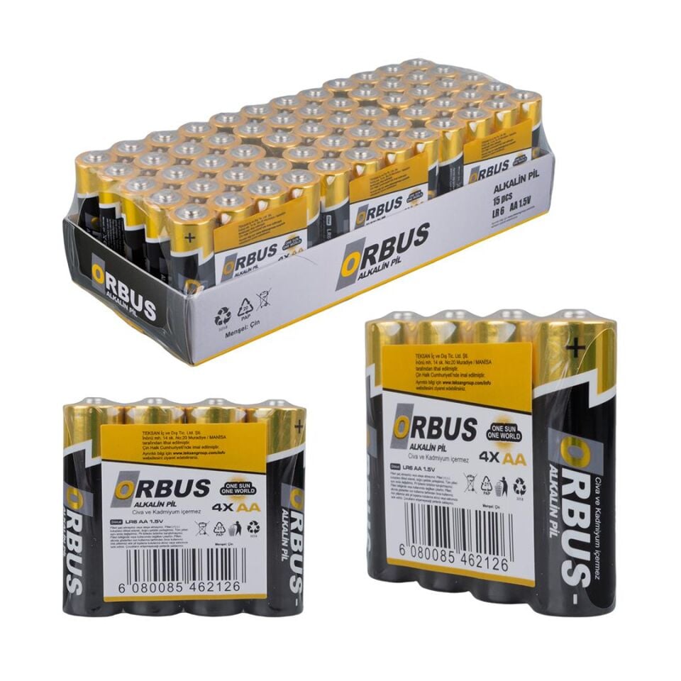 Orbus KLRORB-LR06-4B 1.5V AA 60 Adet 4 lü Paket Alkalin Kalem Pil