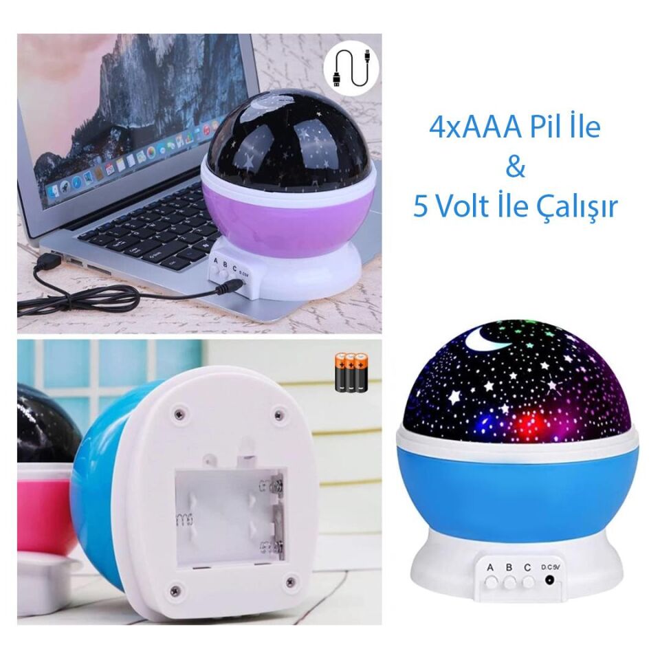 Powermaster PM-2736 Dönen Projeksiyonlu Gece Lambası Renkli Yıldızlı Gökyüzü Tavan Aydınlatma