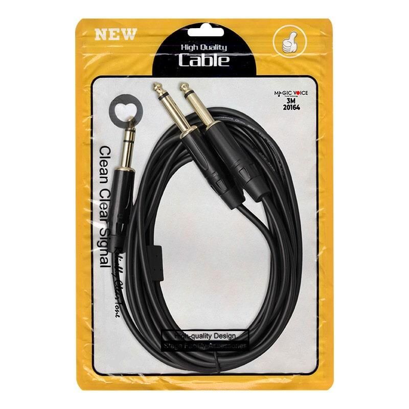 Magicvoice LD390B 2X 6.3 Mm Mono Erkek 6.3 Mm Stereo Erkek 3 Metre Kablo Anfi Mixer Ses Kablosu