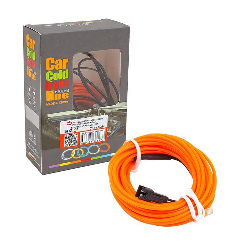 Powermaster 5 Metre 5 Volt USB Adaptörlü Neon Oranj İp Aydınlatma PM-6084 Araç İçi Ambiyans Aydınlatması Araba